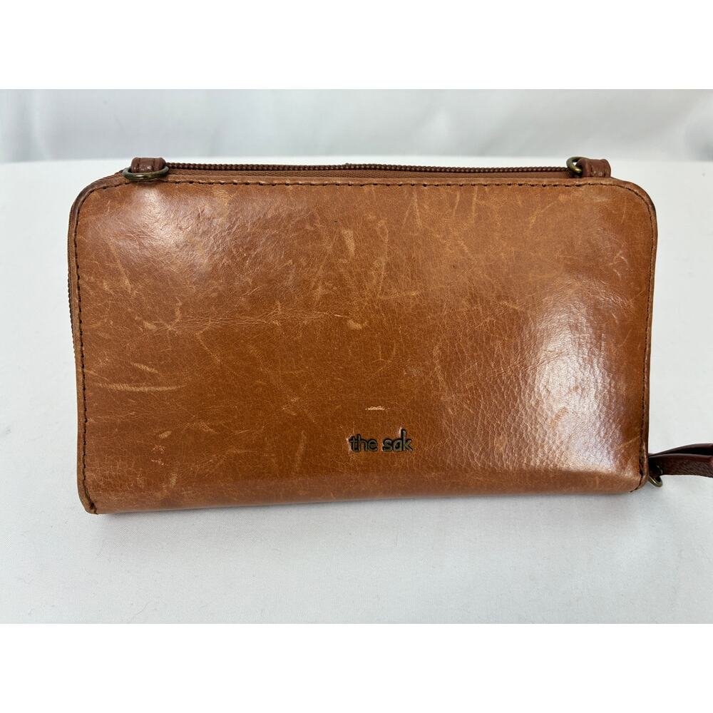 The Sak Iris Leather Wallet Camel Floral Embossed Smart Phone Missing Strap - Picture 2 of 9